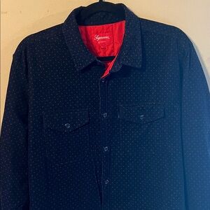 SUPREME CORDUROY POLKA DOT QUILTED SHIRT FW13 NAVY/RED SIZE LARGE